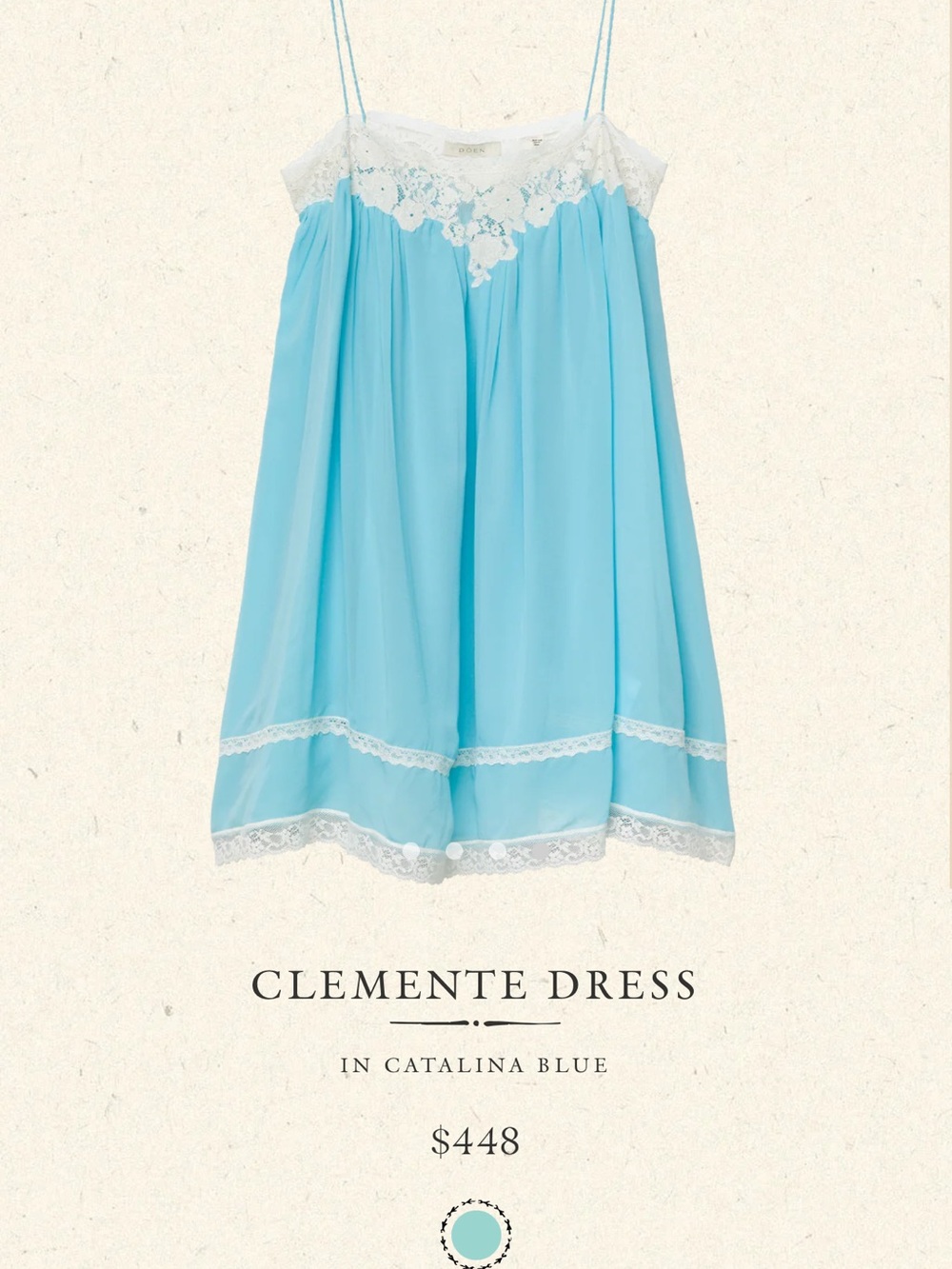 Doen Clemente Catalina Blue Lace-Trim Slip